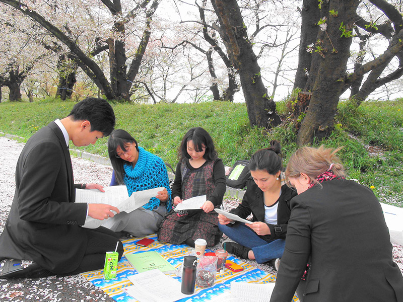 Annual seminar under cherry blossoms in full bloom
